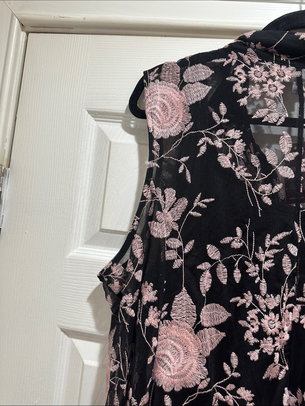 Avenue Black Sleeveless Blouse with Pink Floral Embroidery - Picture 8 of 15